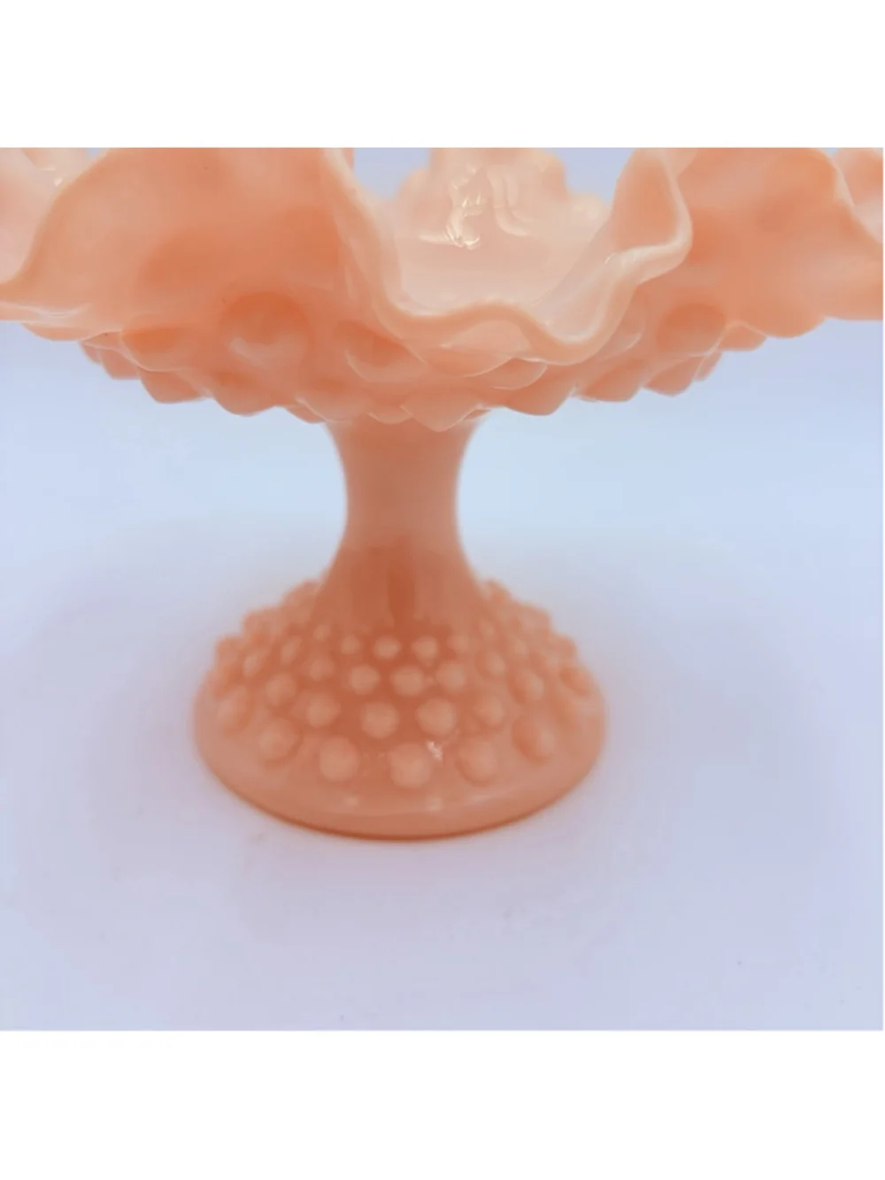 Rare FENTON Rose Pastel Pink HOBNAIL Milk Glass Ruffled Compote 3920 1954